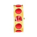 Gold cuff watch for women with red dial and circular inlay details, elegant fashion quartz timepiece. - Gold Case Red Dial
