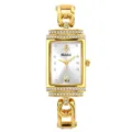 Reloj de cuarzo rectangular elegante para mujer con correa de cadena dorada y cristales. - Caja Dorada Esfera Blanca