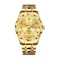 Goldenes Herren Quarzarmbanduhr mit grossem Zifferblatt, geometrischer Lünette und Datumsanzeige. - Goldenes Gehäuse Goldenes Zifferblatt
