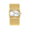 Reloj para mujer Yalalusi chapado en oro con bisel de pedrería y pulsera de cuentas. - Caja Dorada Esfera Blanca