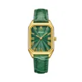 Reloj de mujer de lujo esfera verde caja cuadrada dorada y correa de cuero vintage - Caja Dorada Esfera Verde