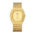 Reloj de cuarzo para mujer dorado con esfera tonneau, bisel texturizado de cuentas y pulsera. - Caja Dorada Esfera Dorada