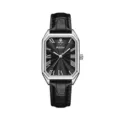Reloj de mujer cuadrado vintage Yalalusi con correa de cuero negro y esfera romana. - Caja Plateada Esfera Negra