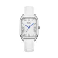 Reloj de mujer cuadrado minimalista Yalalusi, correa de cuero blanco elegante reloj de cuarzo casual. - Caja Plateada Esfera Blanca