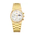 Reloj de hombre lujo oro cuarzo con fase lunar, elegante acero inoxidable. - Caja Dorada Esfera Blanca