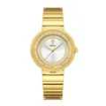 Reloj de cuarzo dorado de lujo para mujer con bisel de diamante de cristal y esfera plateada - Caja Dorada Esfera Blanca