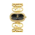 Reloj de cuarzo para mujer ovalado de diamante dorado de lujo con pulsera geométrica - Caja Dorada Esfera Negra