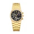 Reloj Hombre Oro Cuarzo Lujo Acero Inoxidable Cronógrafo Pulsera Esfera Negra - Caja Dorada Esfera Negra