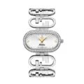 Reloj de cuarzo mujer plateado lujo ovalado estrás diamantes pulsera acero F elegante - Caja Plateada Esfera Blanca
