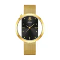 Reloj de cuarzo hueco de moda para mujer Yalalusi con correa de malla dorada y esfera negra. - Caja Dorada Esfera Negra