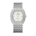 Reloj de cuarzo para mujer con bisel de diamantes, esfera blanca y correa de acero. - Caja Plateada Esfera Blanca