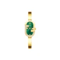 Elegante reloj de pulsera para mujer de acero inoxidable dorado con esfera ovalada verde y cristales. - Esfera verde dorada