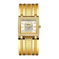 Reloj de cuarzo cuadrado dorado de lujo para mujer con pedrería y correa elegante. - Caja Dorada Esfera Blanca