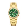 Reloj de cuarzo de lujo para hombre con esfera verde y pulsera de acero dorado. - Caja Dorada Esfera Verde