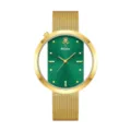 Elegante reloj de cuarzo para mujer con correa de malla dorada y esfera verde unico diseno. - Caja Dorada - Esfera Verde