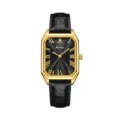 Yalalusi reloj cuadrado vintage de lujo para mujer con esfera negra y correa de cuero elegante - Caja Dorada Esfera Negra