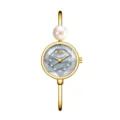 Lujo mujer perla pulsera reloj oro cuarzo moda elegante regalo de joyas finas y chic - Caja Dorada Esfera Negra