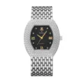 Yalalusi luxury crystal rhinestone tonneau women quartz watch with black dial and metal mesh strap - Silver Case Black Dial