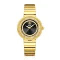 Reloj de cuarzo para mujer en oro con bisel de strass y esfera negra estilo lujo moda - Caja Dorada Esfera Negra