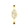Reloj de mujer elegante dorado con esfera ovalada de estrías y correa de acero fina. - Esfera blanca dorada