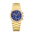 Gold quartz watch for men with blue dial, luxury stainless steel integrated bracelet SKU. - Gold Case Blue Dial