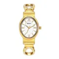 Yalalusi Mujer Lujo Oro Pulsera Reloj Elegante Estrás Ovalada Esfera Cuarzo Reloj Pulsera - Caja Dorada Esfera Blanca