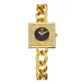 Reloj de pulsera de cuarzo dorado cuadrado con pedrería y correa de cadena gruesa. - Caja Dorada Esfera Negra