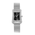 Fashion square women quartz watch, silver mesh strap and rhinestone bezel with black dial. - Silver Case Black Face