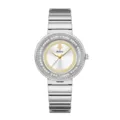Yalalusi Reloj de Cuarzo Mujer Correa Metal Plata Esfera Oro Bisel Diamante Chic - Caja Plateada Esfera Blanca