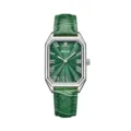 Elegante reloj rectangular para mujer con esfera verde, números romanos y correa. - Caja de Plata Esfera Verde