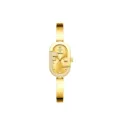 Elegante reloj de cuarzo dorado para mujer con esfera ovalada, bisel de estrás y pulsera. - Esfera dorada sobre dorado