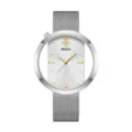 Yalalusi stylish hollow silver mesh strap quartz women watch, minimalist casual fashion wrist watch. - Silver Case White Dial