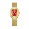 Reloj mujer lujo oro ovalado estrases diamante esfera roja pulsera malla cuarzo elegante - Caja Dorada Esfera Roja