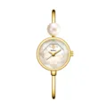 Reloj pulsera de mujer Yalalusi dorado con perla, esfera de nácar y marcadores de cristal. - Caja Dorada Esfera Dorada