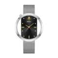 Fashion quartz watch with silver mesh strap, unique hollow dial design and elegant style. - Silver Case Black Dial