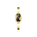 Reloj de mujer de acero inoxidable dorado, elegante reloj de cuarzo con esfera ovalada. - Esfera negra dorada