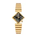 Reloj cuadrado dorado de mujer con esfera negra y pulsera metálica, elegante reloj. - Caja Dorada Esfera Negra