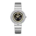Montre quartz de luxe pour femme Yalalusi avec bracelet en métal argenté et lunette diamantée. - Boîtier Argent Cadran Noir