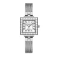 Reloj de cuarzo cuadrado para mujer plateado con bisel de estrás y correa de malla elegante - Caja Plateada Esfera Blanca
