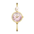 Elegante orologio bracciale rigido con perla da donna, orologio al quarzo dorato di lusso. - Cassa Oro Quadrante Rosa