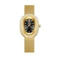 Reloj de cuarzo ovalado de oro de lujo para mujer con cristales brillantes y correa de malla. - Caja Dorada Esfera Negra