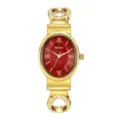 Reloj de mujer ovalado dorado esfera roja pulsera pedrería elegante reloj cuarzo - Caja Dorada Esfera Roja