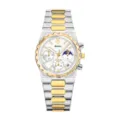 Men's two-tone stainless steel quartz watch with multi-function sub-dials and moon phase. - Two Tone White Dial