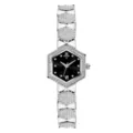 Reloj de cuarzo de cristal hexagonal de lujo para mujer con esfera negra y correa metálica. - Caja Plateada Esfera Negra