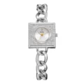 Reloj de cuarzo para mujer con diamantes de imitación cuadrados y correa de cadena. - Caja Plateada Esfera Blanca