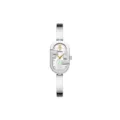 Reloj de acero plateado para mujer, esfera ovalada con bisel de estrás y movimiento de cuarzo. - Esfera blanca plateada