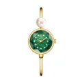 Yalalusi elegante orologio da polso rigido dorato da donna con perla e bellissimo quadrante verde. - Cassa Oro Quadrante Verde