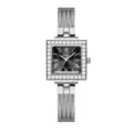 Yalalusi Women Luxury Square Quartz Watch Silver Stainless Steel Strap Crystal Bezel - Silver Case Black Face