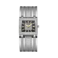 Luxus quadratische Strass Damen Uhr mit breitem Metallarmband und schwarzem Zifferblatt. - Silbergehäuse Schwarzes Zifferblatt