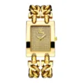 Reloj de cuarzo cuadrado dorado con esfera de diamantes de imitación y correa de cadena gruesa. - Esfera de Strass Estilo Mujer / Caja dorada con esfera de estratos para mujer